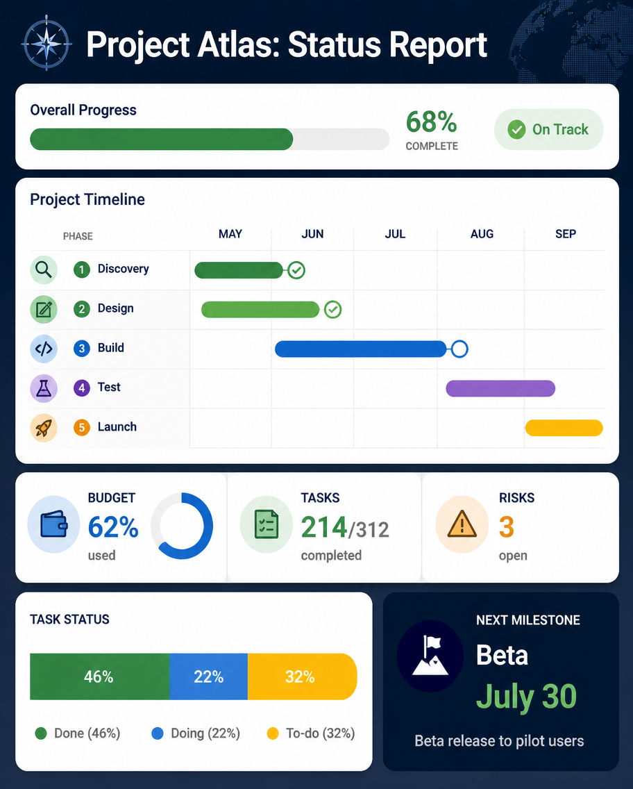 Example generated from “Design illustration · Project Status Report Slide — API Models · CC BY 4.0”