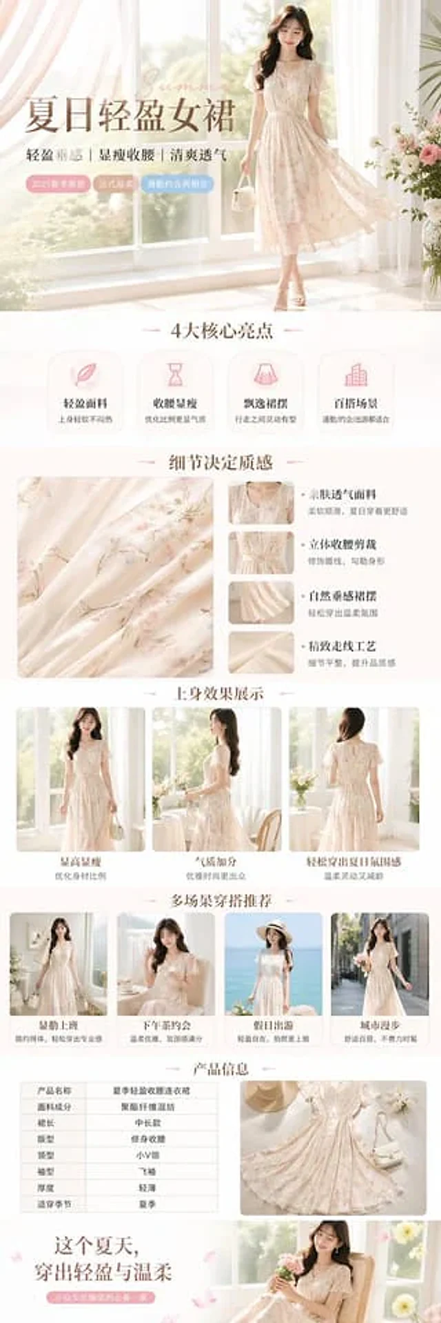 Example generated from “清新夏日女装连衣裙电商展示”
