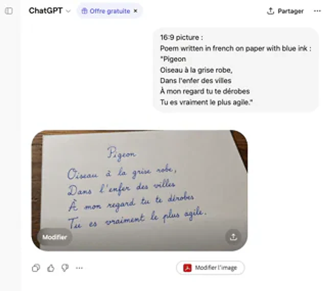 Example generated from “Handwritten French Poem on Paper”
