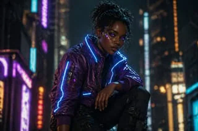 Example generated from “Cinematic Cyberpunk Woman Portrait”