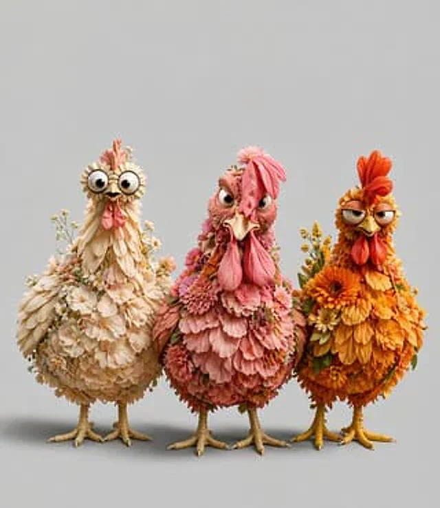 Example generated from “Three Floral Chickens Portrait”