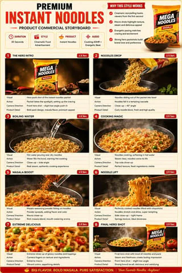 Example generated from “Comic / Storyboard - Premium Instant Noodles Ad Storyboard”