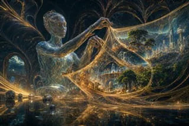 Example generated from “Glass Reality Weaver in Cosmic Hall”