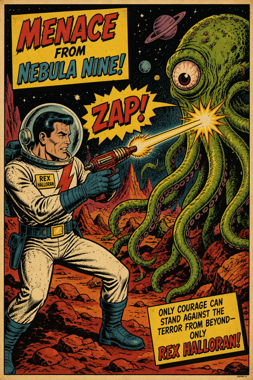 Example generated from “Vintage Sci-Fi Ray Gun Cover — API Models · CC BY 4.0”