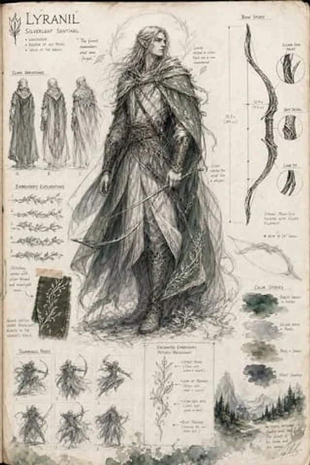 Example generated from “Elven archer sketchbook concept sheet”