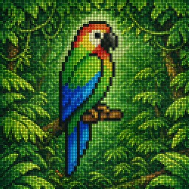 Example generated from “Pixel Mosaic Jungle Parrot”